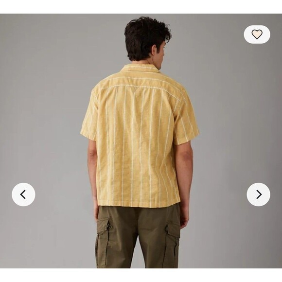 American Eagle Poolside Striped Button-Up Shirt Yellow Mens XXL - Picture 2 of 11